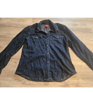 Chaps Women's L Denim Shirt button-up long sleeve front pockets Blue